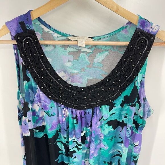 Laura Ashley Womens Shift Dress Floral Sleeveless PUrple Green Petite Medium - Picture 7 of 9